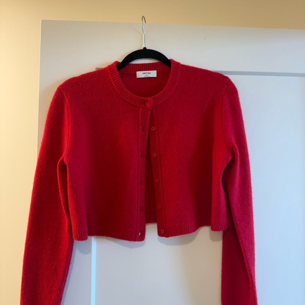 Aritzia Cropped Red Cashmere Cardigan, XS